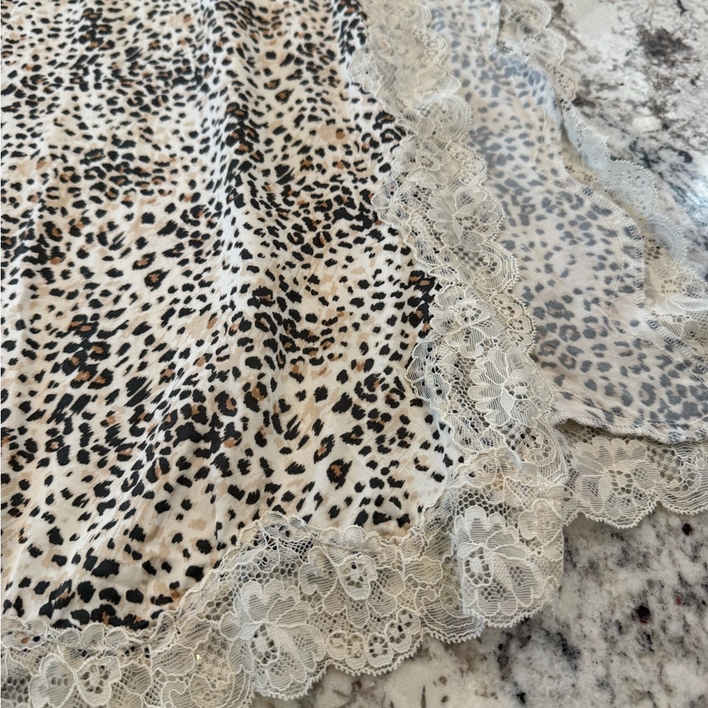 Aerie Leopard Print Midi Skirt Lace Trim Elastic Waist Size L - Picture 4 of 11